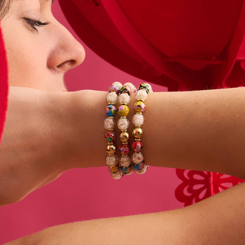 Bracelet serpent en verre avec motif de dragon nuageux | Lotus en émail | Luciole blanche